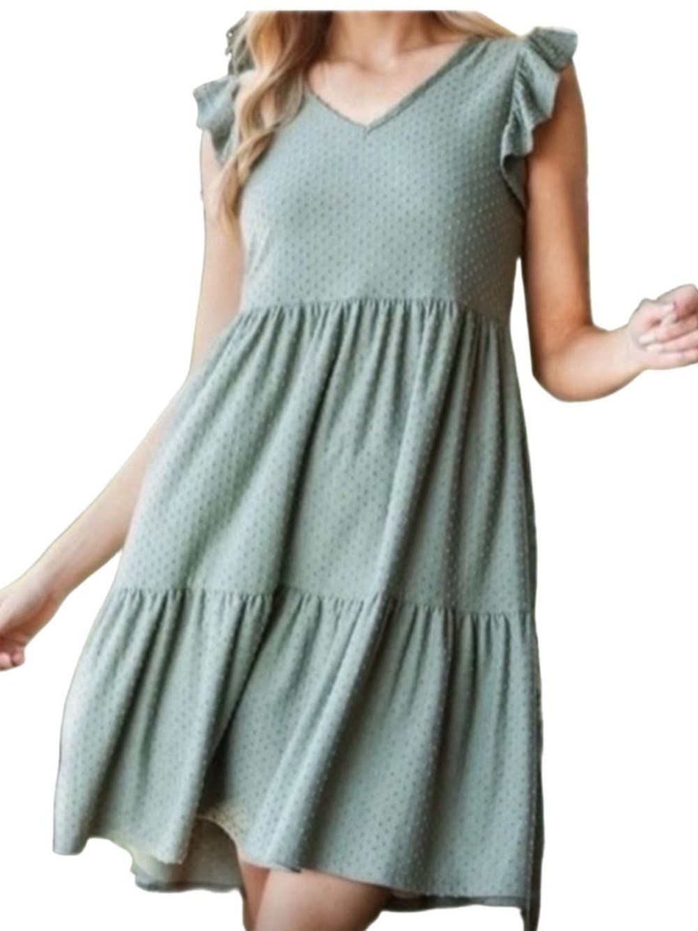Heimish Green Butterfly Short Sleeve Swiss Dot Tiered Mini Dress NWOT PLUS